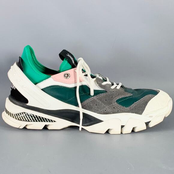 CALVIN KLEIN 205W39NYC 2018 Size 11 Green Grey Pink Color Block Leather Sneakers - Picture 2 of 8